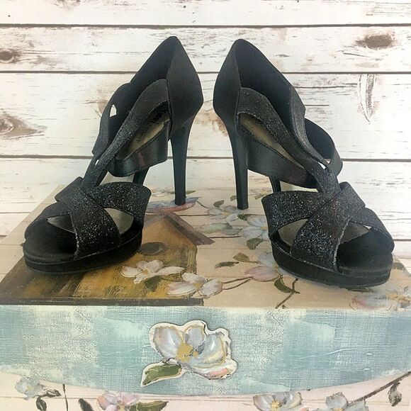Fioni Strappy Glittery Platform Heels Size 6 Open Toe - Picture 1 of 8